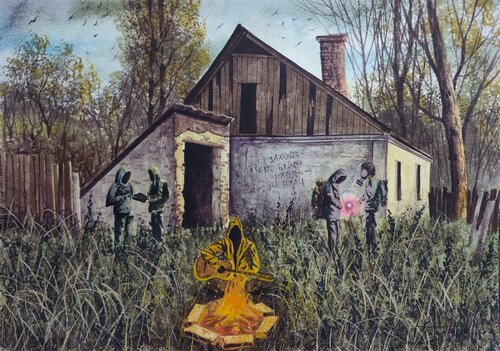 S.T.A.L.K.E.R. 2 By the fire by Eugene Gorbachenko, Painting for Sale on Singulart