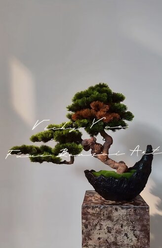 VICKY YAO Fine Art - Exclusive Design Realistic Bonsai Art  Tree in Moon Pot 70x55Hcm by VICKY YAO, Sculpture for Sale on Singulart