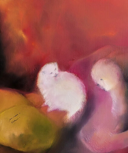 Bichon and the cat by Bongeun Koo, Painting for Sale on Singulart