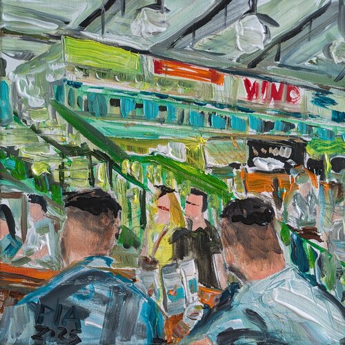 Coffee at the klein Markthalle, Frankfurt di Pia Grambart, Pittura in vendita su Singulart