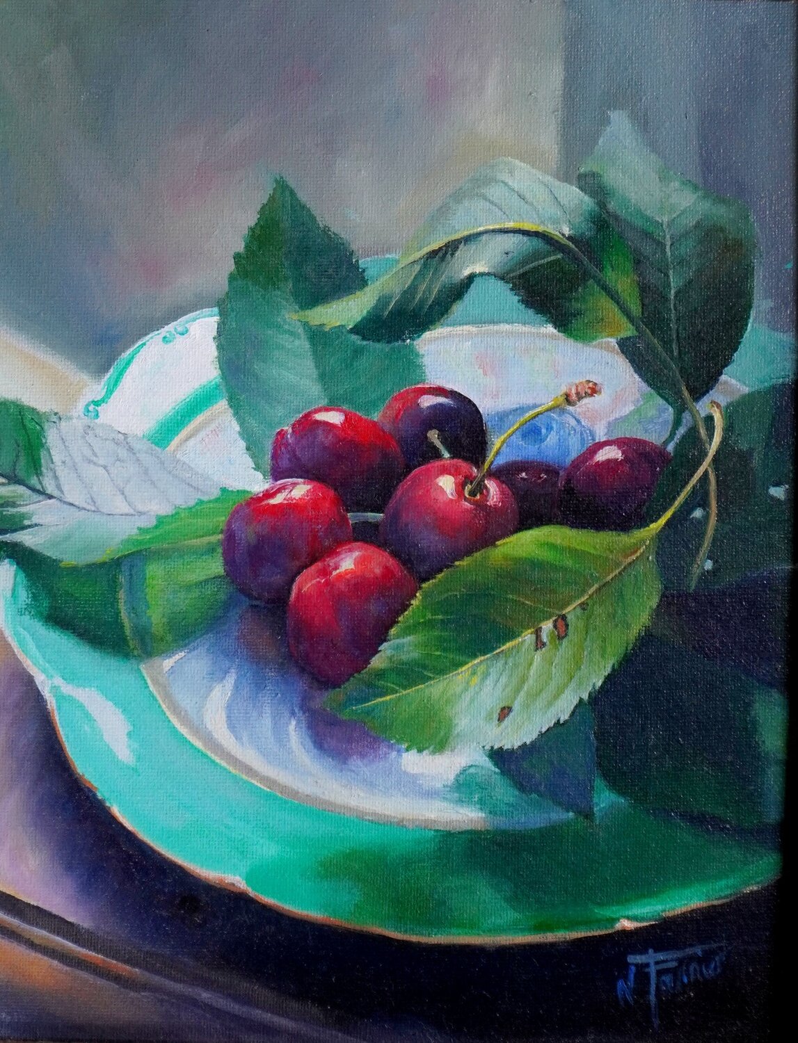 Nature morte aux cerises Nathalie Fournier Originalgemälde zu verkaufen