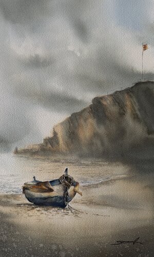 Акварель « лодка у скалы» par Yaroslav Belonogov, Œuvre sur papier en vente sur Singulart