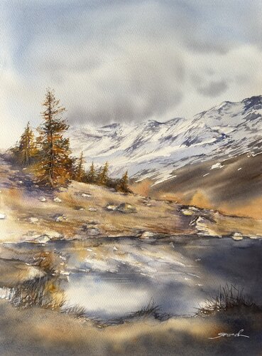 Acuarela sobre papel “Romance de Montaña “ di Yaroslav Belonogov, Opera su carta in vendita su Singulart