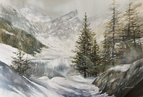 Acuarela sobre papel “ Motivos de invierno “ par Yaroslav Belonogov, Œuvre sur papier en vente sur Singulart