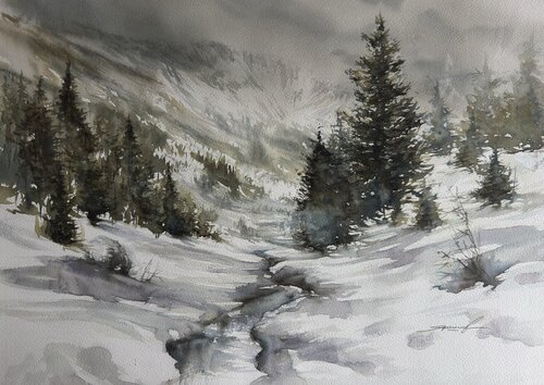 Acuarela “ Invierno “ par Yaroslav Belonogov, Œuvre sur papier en vente sur Singulart