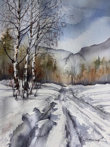 Acuarela “Invierno variado “ par Yaroslav Belonogov, Œuvre sur papier en vente sur Singulart