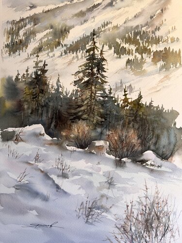 Acuarela “ Lindo día de invierno.” by Yaroslav Belonogov, Work on Paper for Sale on Singulart