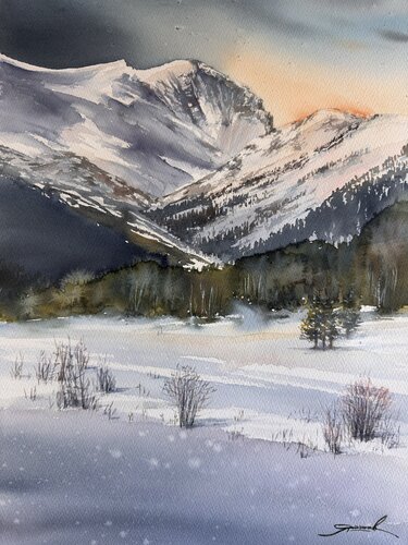 Acuarela “Invierno y amor por la montaña” by Yaroslav Belonogov, Work on Paper for Sale on Singulart