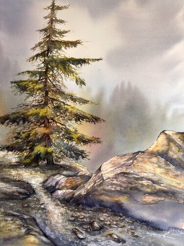 Acuarela “Rutas de montañas “ van Yaroslav Belonogov, Werk op papier te koop op Singulart