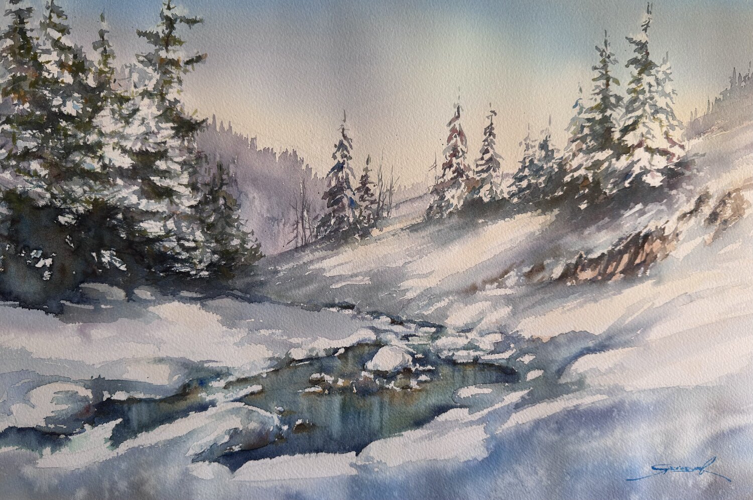 Acuarela “ Sinfonía de invierno” Yaroslav Belonogov Werk auf Papier zu verkaufen