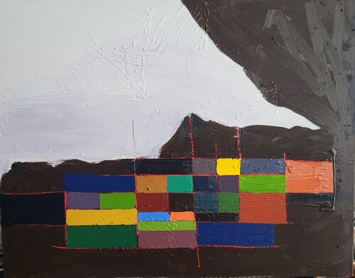 Landscape and Grid on brown von Nikos Lamprinos, Malerei kaufen auf Singulart