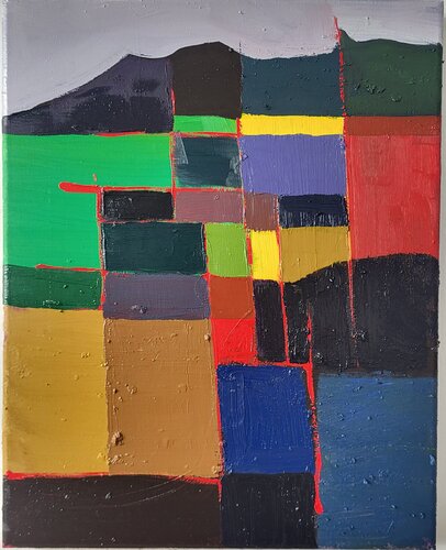 Landscape and Grid: yellow von Nikos Lamprinos, Malerei kaufen auf Singulart