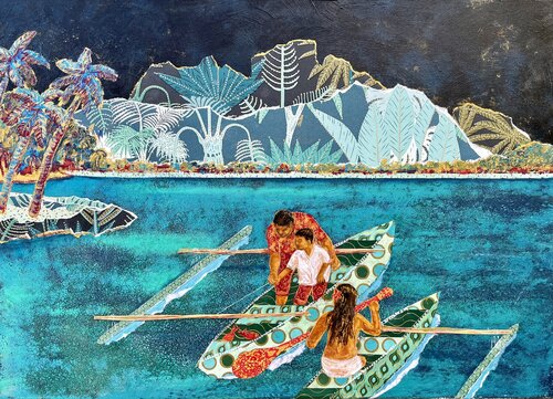 Pêche vespérale à Bora Bora van Stéphanie Gendron, Schilderij te koop op Singulart