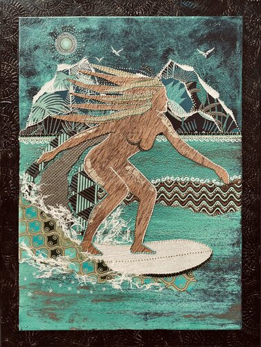 Jeux olympiques à Tahiti : Hina déesse du bois et de la lune by Stéphanie Gendron, Painting for Sale on Singulart