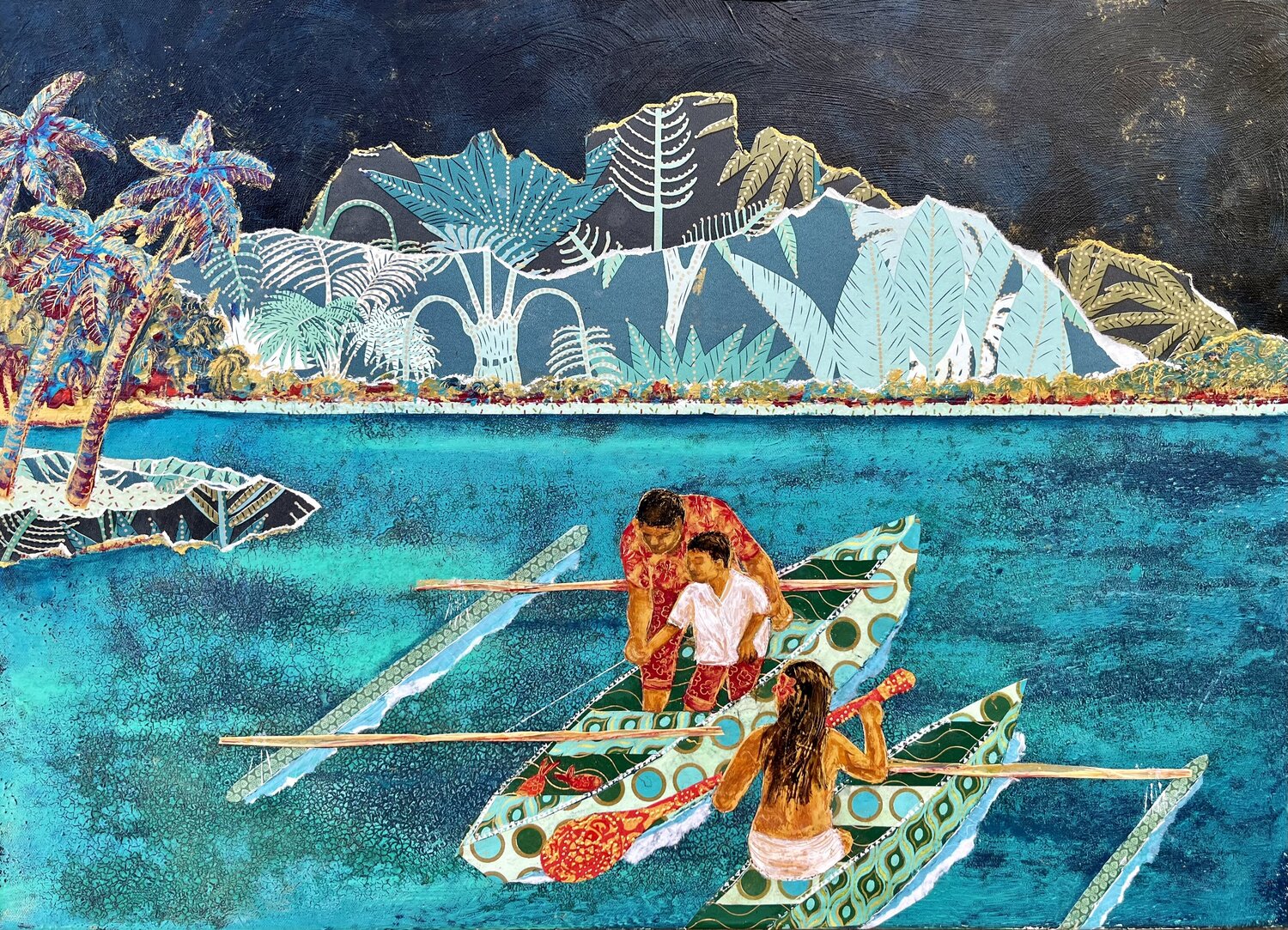 Pêche vespérale à Bora Bora Stéphanie Gendron Originalgemälde zu verkaufen