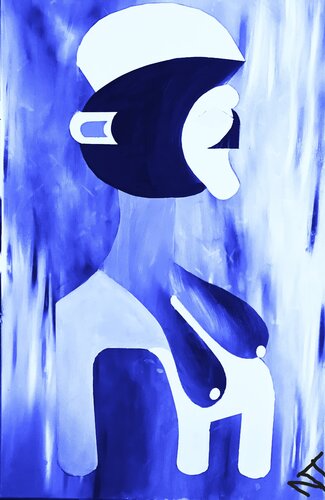 The Nimba Mask In Blue van Narandas Tulsidas, Schilderij te koop op Singulart