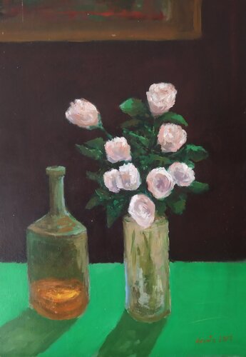 Roses and a little cognac di István Kenéz, Pittura in vendita su Singulart