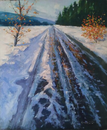 Winter road di István Kenéz, Pittura in vendita su Singulart