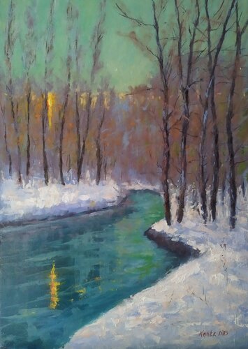 Winter sunset van István Kenéz, Schilderij te koop op Singulart