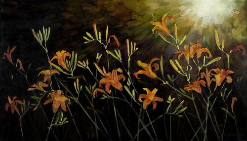 Lilies on black by Kateryna Husieva, Painting for Sale on Singulart