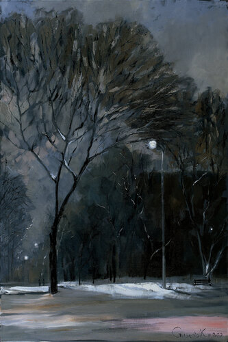 night in the yard by Kateryna Husieva, Painting for Sale on Singulart