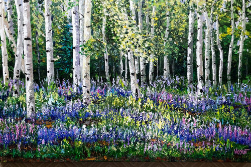 Lupins in Aspen Grove van vidyut Singhal, Schilderij te koop op Singulart