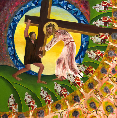 Cinquième station : Simon de Cyrène aide Jésus à porter sa croix de Gérard Thoris, Pintura a la venta en Singulart