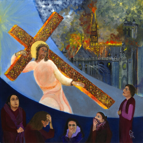 Huitième station : Jésus rencontre les femmes de Jérusalem, qui pleurent van Gérard Thoris, Schilderij te koop op Singulart