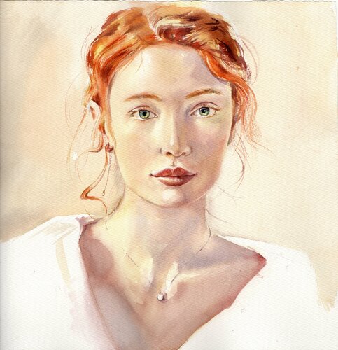 Watercolor portrait. Ginger girl by Alla Prisacar, 油畫 for Sale on Singulart