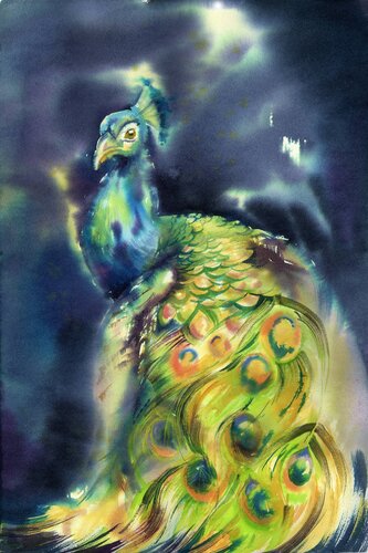 The peacock. Poyal bird. di Alla Prisacar, Pittura in vendita su Singulart