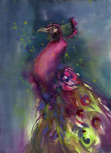 The peacock. Poyal bird. by Alla Prisacar, Painting for Sale on Singulart