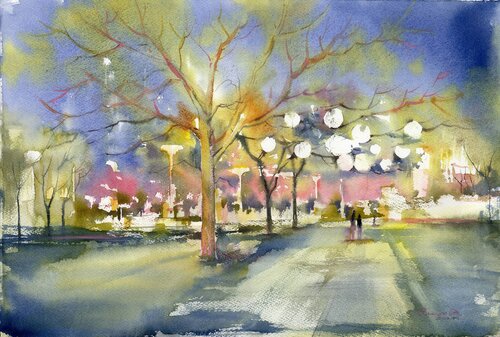 City par Alla Prisacar, Œuvre sur papier en vente sur Singulart