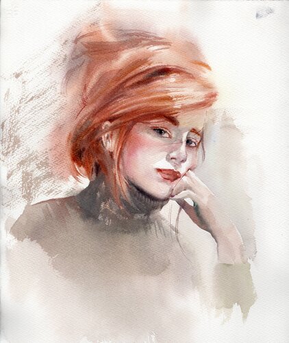 Portrait of a red-haired girl. Watercolor painting. by Alla Prisacar, 油畫 for Sale on Singulart