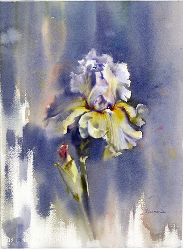 The blue iris on the silver background. van Alla Prisacar, Schilderij te koop op Singulart