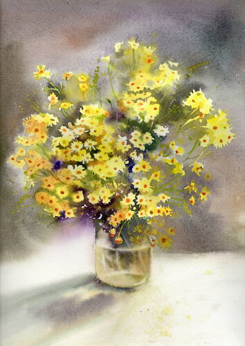 The bouquet  after the rain van Alla Prisacar, Schilderij te koop op Singulart