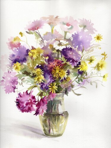 The bright flowers . van Alla Prisacar, Schilderij te koop op Singulart