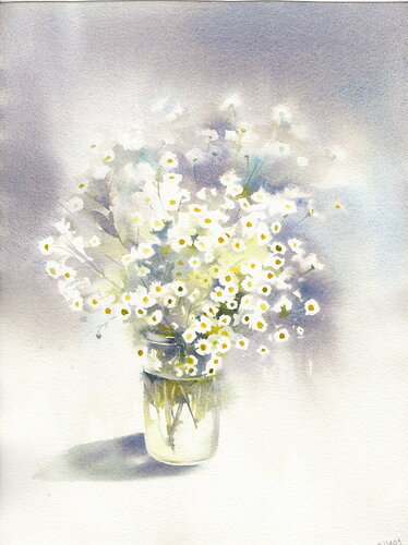 Delicate daisies in watercolor di Alla Prisacar, Pittura in vendita su Singulart