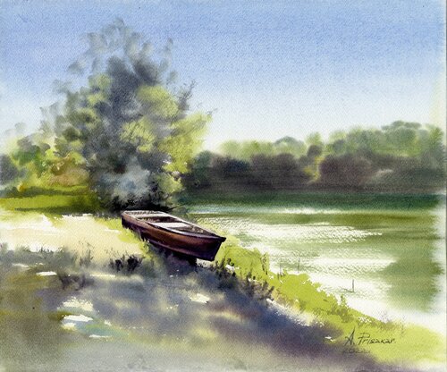 Summer on the river di Alla Prisacar, Opera su carta in vendita su Singulart