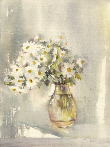 Delicate daisies in watercolor by Alla Prisacar, 油畫 for Sale on Singulart