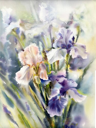 Garden of irises. by Alla Prisacar, 油畫 for Sale on Singulart