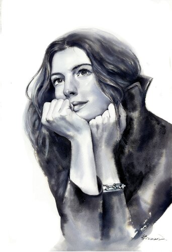 Portrait of Annie Hathaway di Alla Prisacar, Pittura in vendita su Singulart