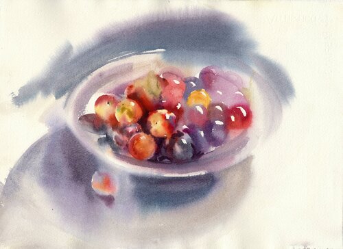 The plums in the sunlight. di Alla Prisacar, Pittura in vendita su Singulart