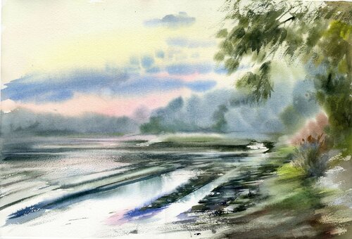 Silence on the river. de Alla Prisacar, Obra en papel a la venta en Singulart