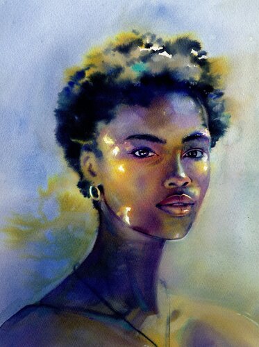 Lady in blue light di Alla Prisacar, Opera su carta in vendita su Singulart