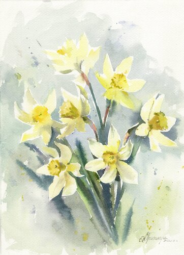 Beautiful daffodils. by Alla Prisacar, Painting for Sale on Singulart