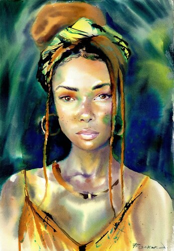 Exotic woman. van Alla Prisacar, Werk op papier te koop op Singulart