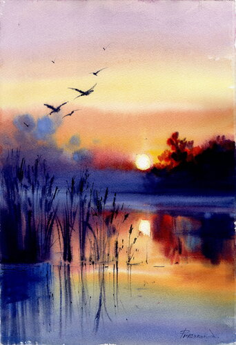 Сolors of the sunset par Alla Prisacar, Œuvre sur papier en vente sur Singulart