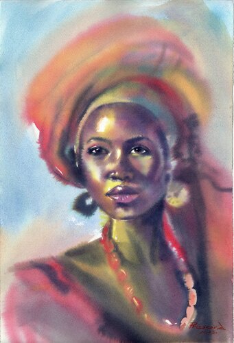 Portrait of an African Woman. van Alla Prisacar, Werk op papier te koop op Singulart