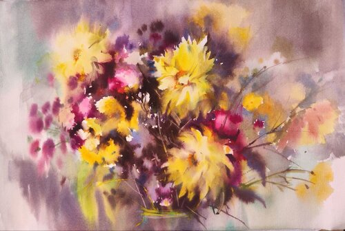 The Bright flowers by Alla Prisacar, Painting for Sale on Singulart