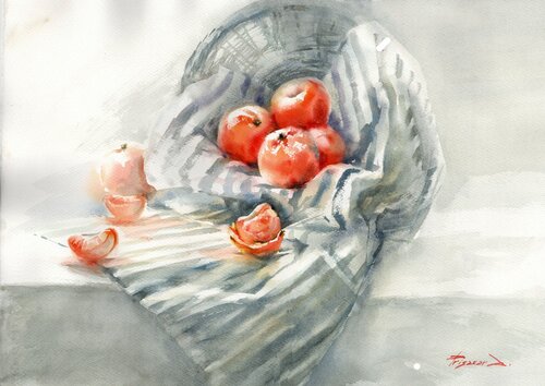 Mandarins in the winter light. di Alla Prisacar, Pittura in vendita su Singulart